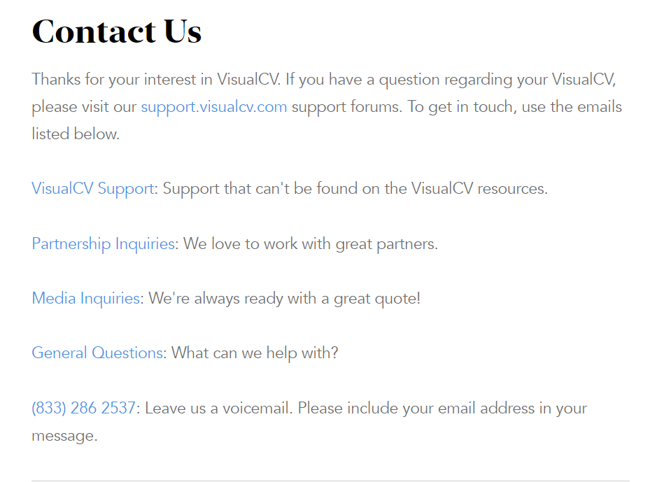 Support at Visualcv