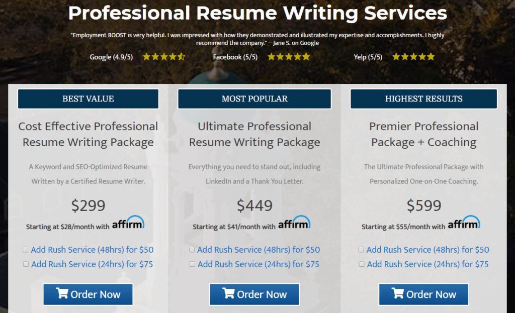 employmentboost com resume prices